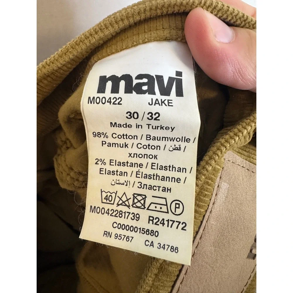 Mavi Jake Slim Leg Corduroy Pants Mustard Yellow 30x32 M0042281739 Mens NEW